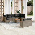 vidaXL Salon de jardin avec coussins 10 Pièces gris résine tressée