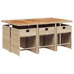 vidaXL Ensemble à manger de jardin et coussins 7 Pièces beige poly rotin