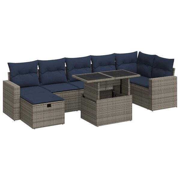 vidaXL Salon de jardin 8Pièces avec coussins gris résine tressée acacia
