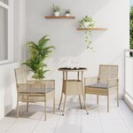 vidaXL Ensemble de repas de jardin 3 pièces en poly rattan beige