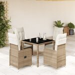 vidaXL Ensemble de bistro de jardin 5 Pièces coussins beige poly rotin