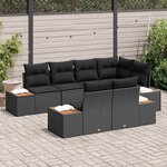 vidaXL Ensemble de canapé de jardin avec coussin 7 Pièces Noir polyrotin