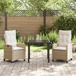 vidaXL Ensemble de 3 Chaises de Jardin avec Coussins Beige Poly Rattan