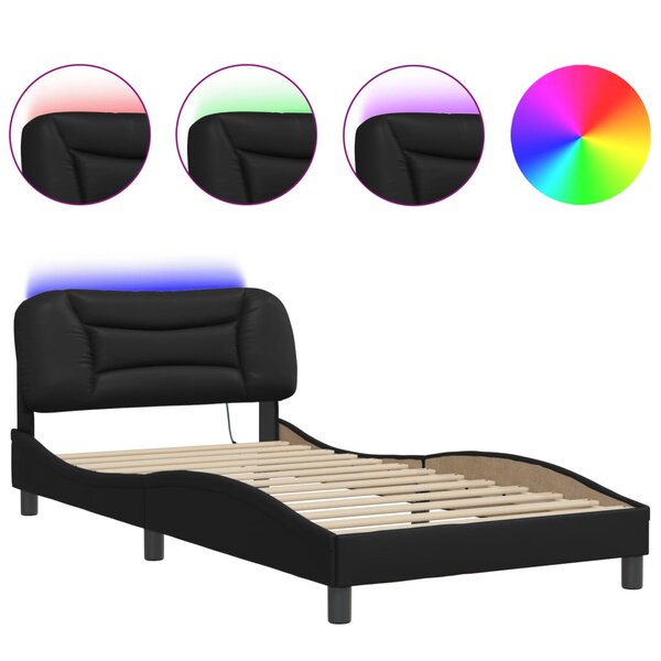 vidaXL Cadre de lit avec lumières LED noir 100x200 cm similicuir