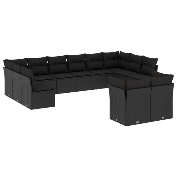vidaXL Salon de jardin 12 Pièces avec coussins noir résine tressée