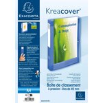 Boîte de classement Kreacover® A4 avec fermeture par bouton pression et pochette frontale transparente, 240 x 330 x 40 mm, polypropylène chromaline, transparent, bleu