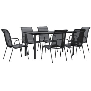 vidaXL Ensemble à manger de jardin 7 Pièces noir textilène et acier