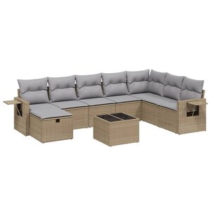 vidaXL Salon de jardin avec coussins 9Pièces mélange beige résine tressée