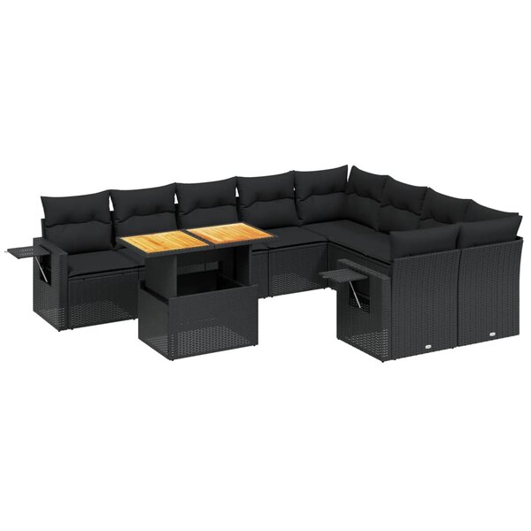 vidaXL Salon de jardin 10 Pièces avec coussins noir résine tressée