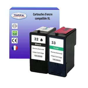 1+1 Cartouches compatibles avec Lexmark 32, 33 pour Lexmark X5270, X5320, X5400, X5410, X5450, X5470, X7170, X7300 (Noire+Couleur) - T3AZUR