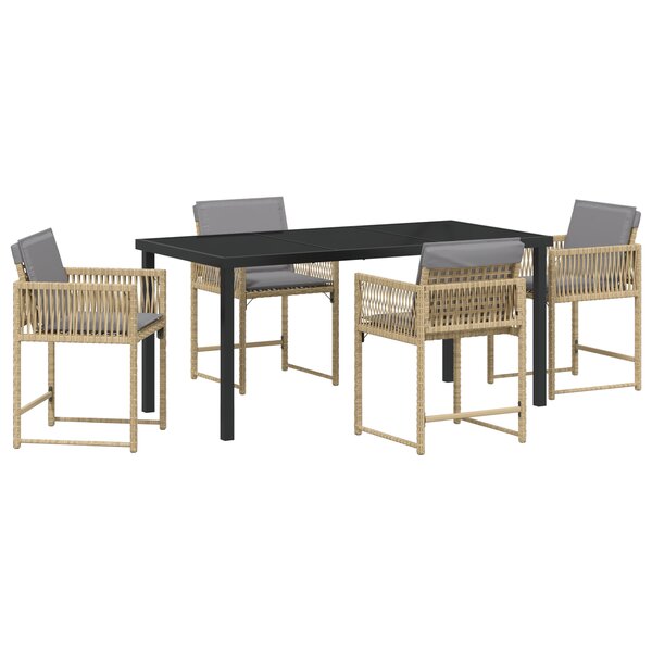 vidaXL Ensemble de Salle à Manger de Jardin 5 Pièces avec Coussins Beige Poly Rattan