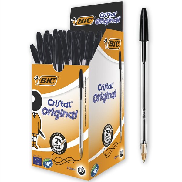 Stylo bille CRISTAL Rechargeable Pointe Moyenne Noir BIC