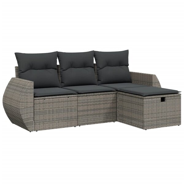 vidaXL Salon de jardin 4 Pièces avec coussins gris résine tressée