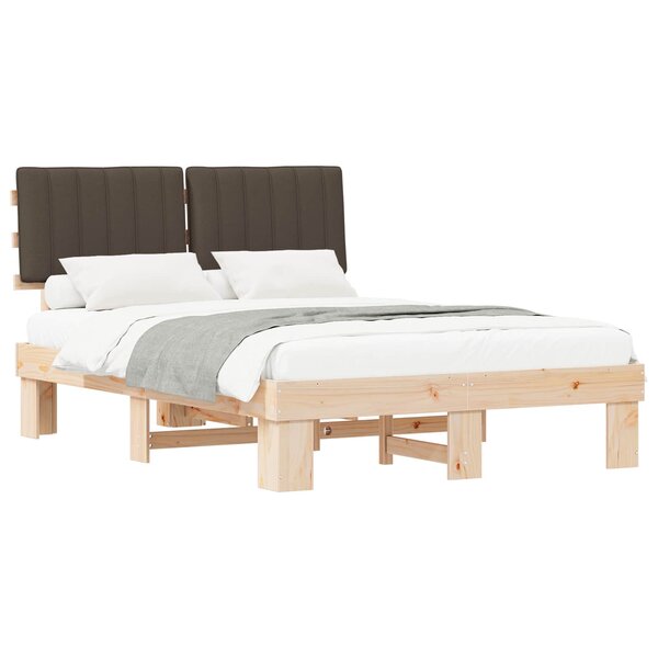 vidaXL Cadre de lit avec tête de lit rembourrée Taupe 140 x 190 cm
