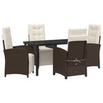 Ensemble de Repas de Jardin 5 Pièces avec Coussins en Rattan Poly Marron