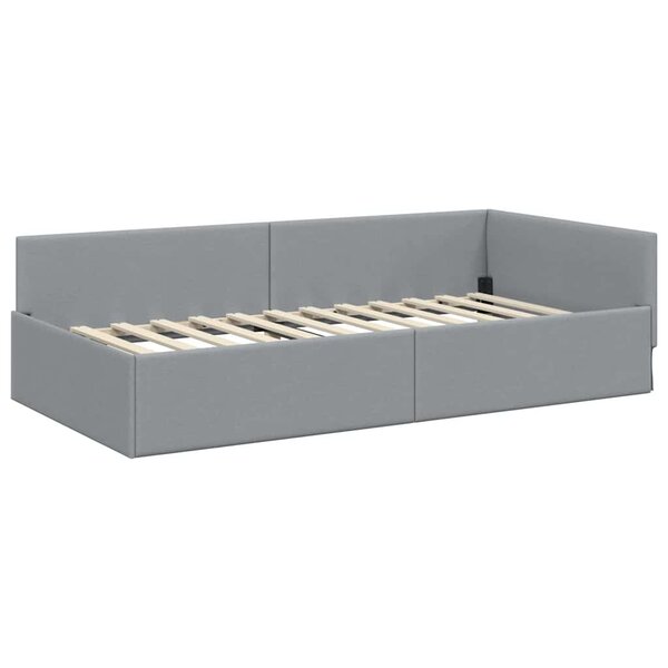 vidaXL Cadre de lit d'angle avec tête de lit Gris clair 90 x 190 cm