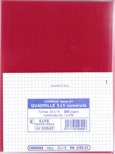 Corrigé folioté 1 à 200 Format 23x18cm 200 pages quadrillé 5x5 Coloris Aléatoire ELVE