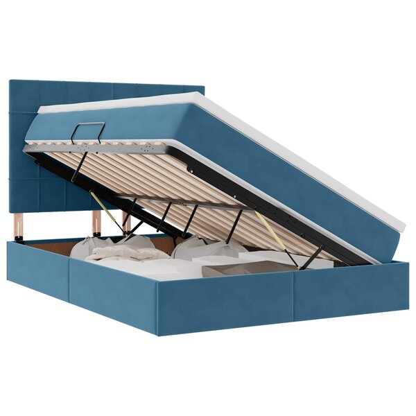 vidaXL Lit avec rangement et matelas Bleu foncé 140 x 200 cm Velours