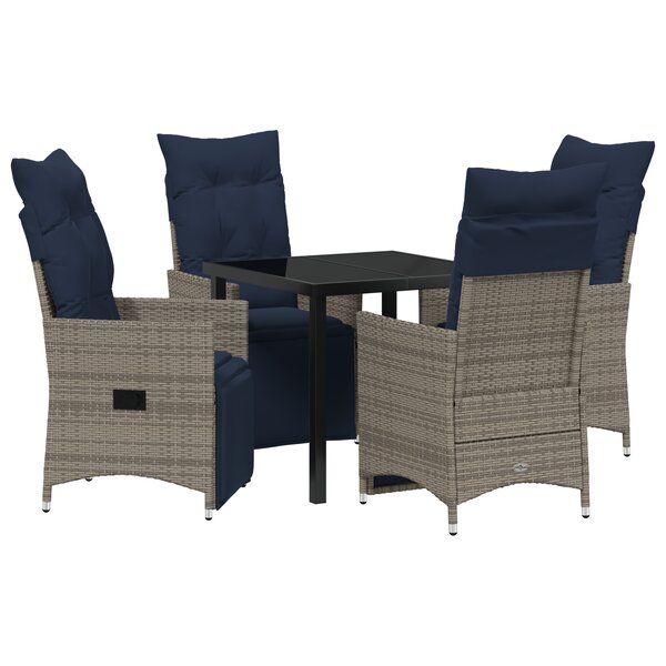 Ensemble de Salle à Manger de Jardin vidaXL 5 Pièces avec Coussins Gris Poly Rattan