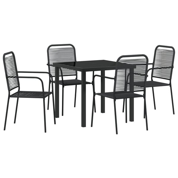 vidaXL Ensemble de salle à manger de jardin de 5 pièces Noir en corde de coton et acier