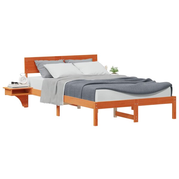 vidaXL Cadre de lit avec tête de lit Brun cire 135 x 190 cm Pin massif