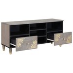 vidaXL Meuble TV Gris et or 100 x 33.5 x 46 cm Bois de manguier massif