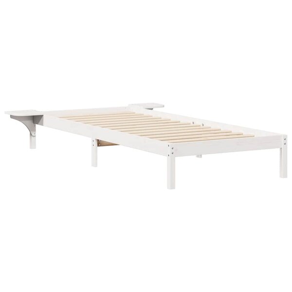 vidaXL Cadre de lit avec tables de chevet Blanc 90 x 220 cm Pin massif