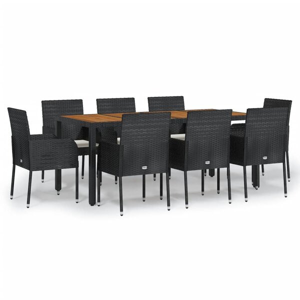 vidaXL Mobilier à dîner de jardin 9Pièces et coussins noir résine tressée