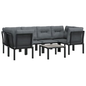 Salon de jardin meuble d'extérieur ensemble de mobilier 7 pièces résine tressée noir et gris 02_0017448