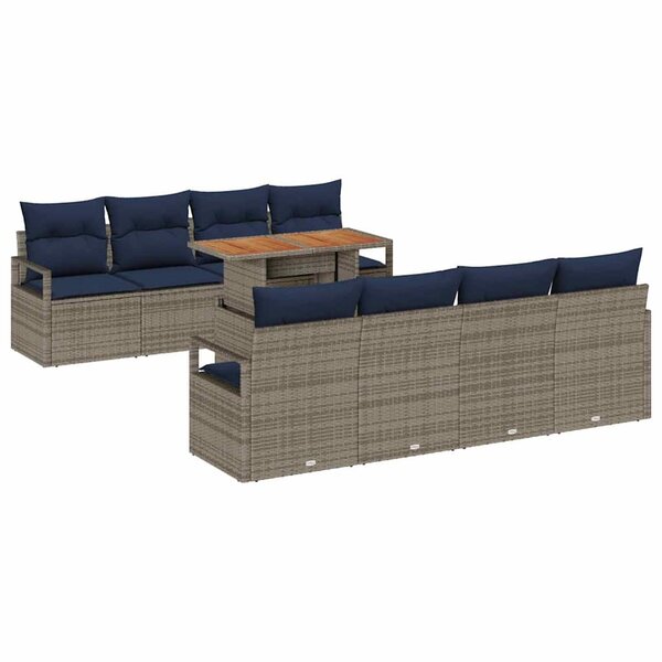 vidaXL Ensemble de canapé de jardin avec coussin 9 Pièces Gris et marine
