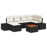 vidaXL Ensemble de Canapés de Jardin de 7 Pièces avec Coussins Noir Poly Rattan Acacia