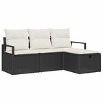 vidaXL Ensemble de canapé de jardin avec coussin 4 Pièces Noir Poly rotin