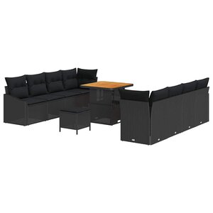 Canapé de Jardin 11 Pièces avec Coussins Noir Rattan
