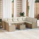vidaXL Ensemble de Canapé de Jardin 10 Pièces avec Coussins Beige Poly Rattan