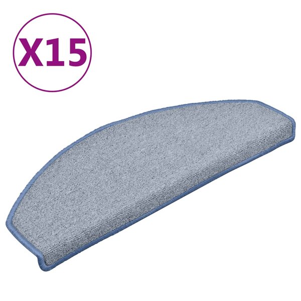 vidaXL Tapis d'escalier 15 pièces 65 x 24 x 4 cm Gris clair et bleu Demi-rond Grand