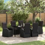 vidaXL Ensemble de Salle à Manger de Jardin 7 Pièces avec Coussins Noir Poly Rotin