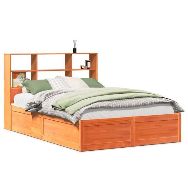 vidaXL Cadre de lit sans matelas cire marron 135x190cm bois pin massif