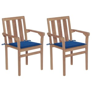 vidaXL Chaises de jardin lot de 2 et coussins bleu royal Bois de teck