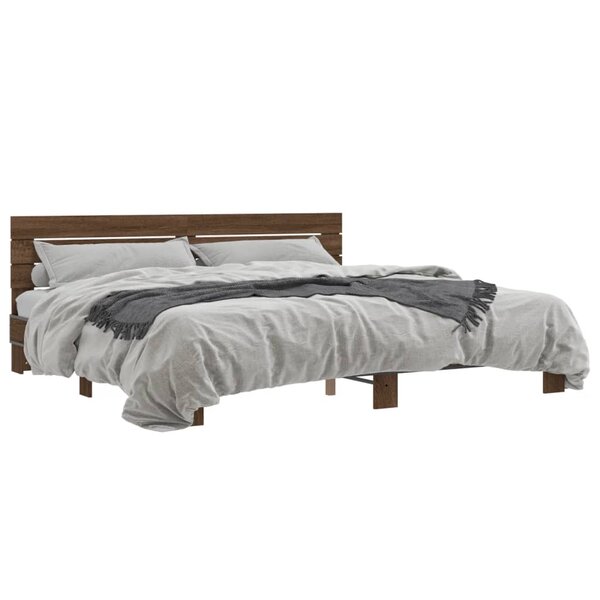 vidaXL Cadre de lit chêne marron 200x200 cm bois d'ingénierie et métal