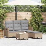 vidaXL Salon de jardin avec coussins forme de L 3 Pièces beige polyrotin