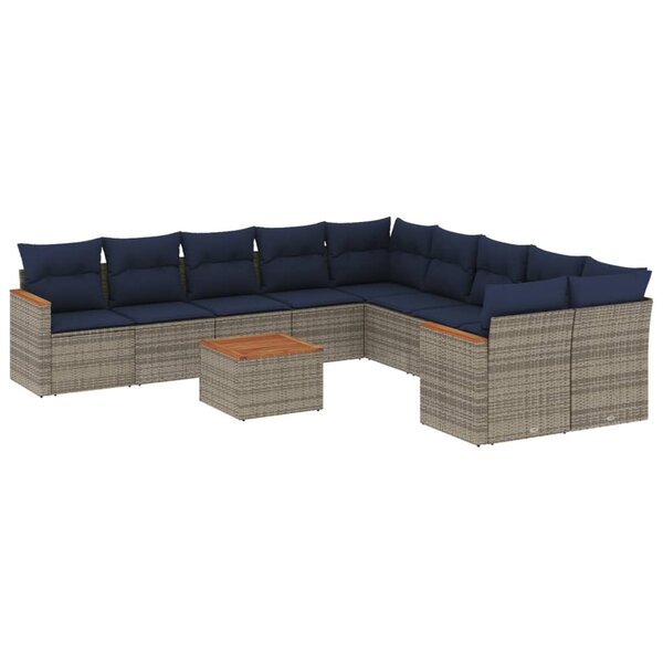 vidaXL Salon de jardin 11 Pièces avec coussins gris résine tressée