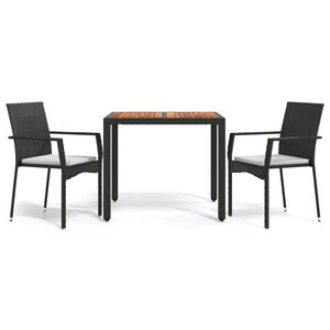 vidaXL Ensemble à manger de jardin avec coussins 3 Pièces Noir