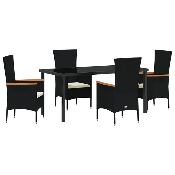 vidaXL Ensemble de salle à manger de jardin 5 pièces avec coussins en poly rattan noir
