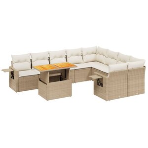 vidaXL Salon de jardin avec coussins 10 Pièces beige résine tressée
