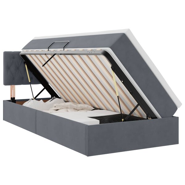 vidaXL Lit de rangement LED avec matelas Gris foncé 90 x 190 cm