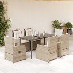 vidaXL Ensemble à manger de jardin et coussins 7 Pièces beige poly rotin