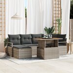 vidaXL Ensemble de Canapés de Jardin 7 Pièces avec Coussins Gris Poly Rattan