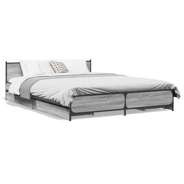 vidaXL Cadre de lit avec tiroirs sans matelas sonoma gris 150x200 cm