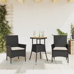 vidaXL Ensemble à manger de jardin et coussins 3 Pièces noir rotin acacia