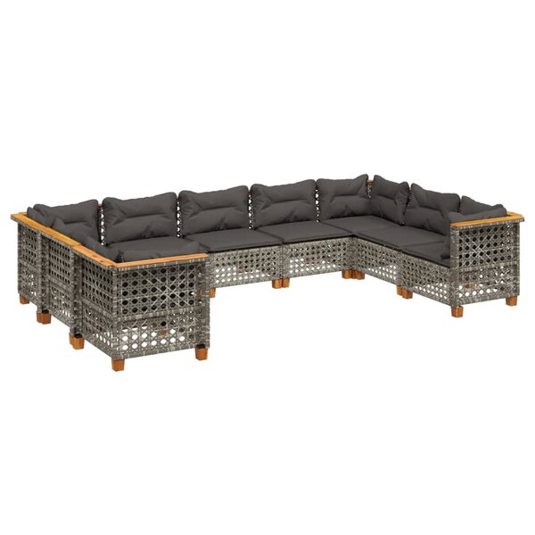 vidaXL Salon de jardin 9 Pièces avec coussins gris résine tressée